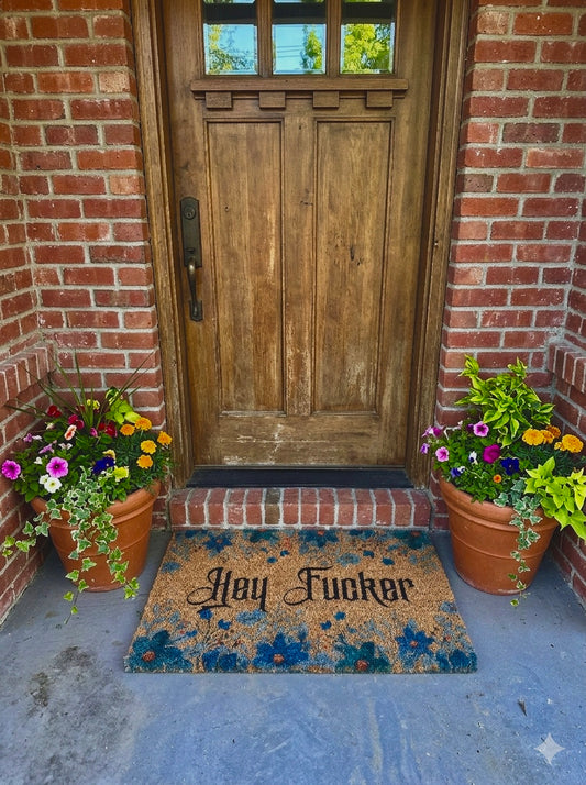 Blue Botanical Dark Floral Doormat