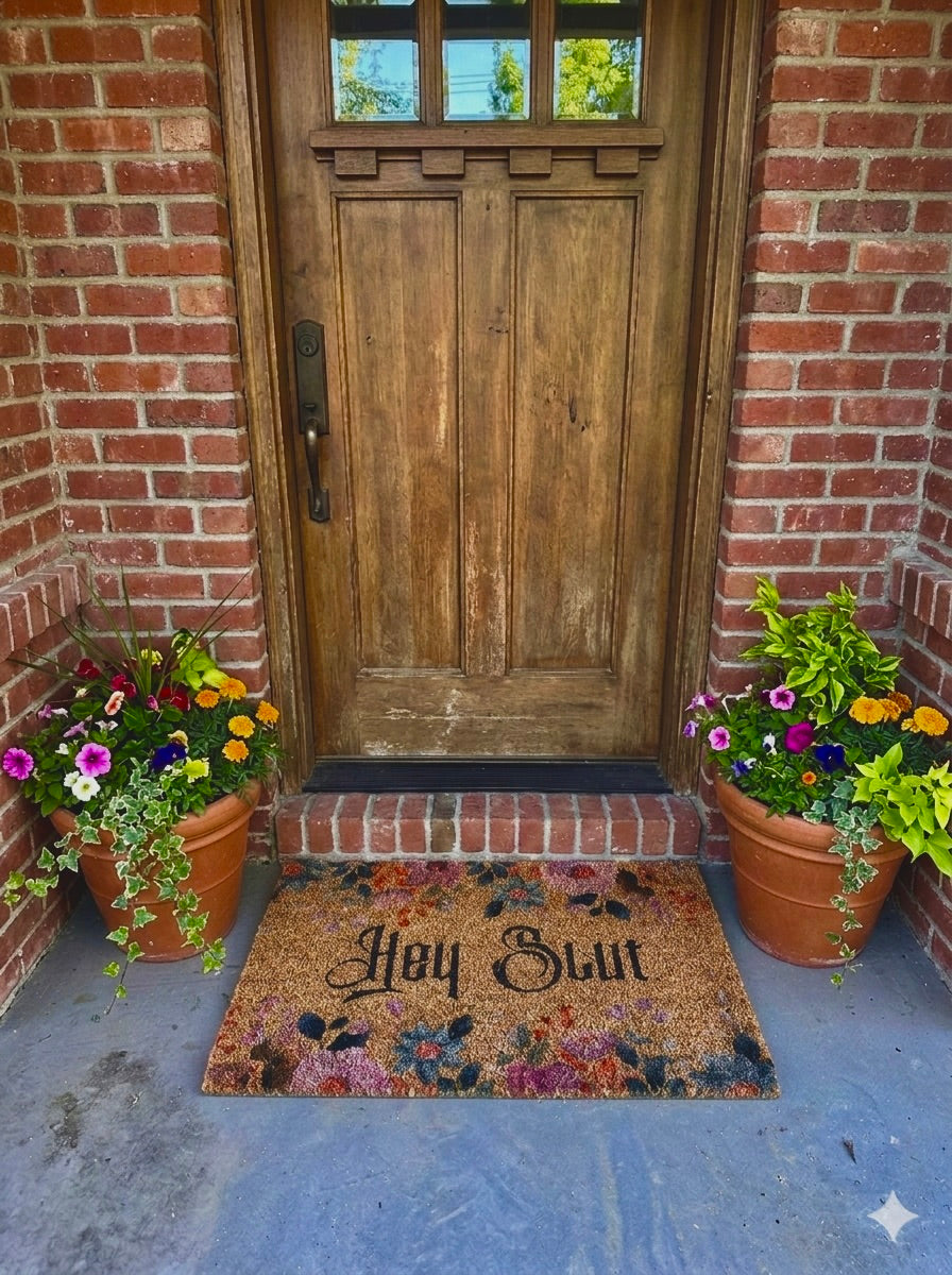 Hey Slut Dark Floral Doormat
