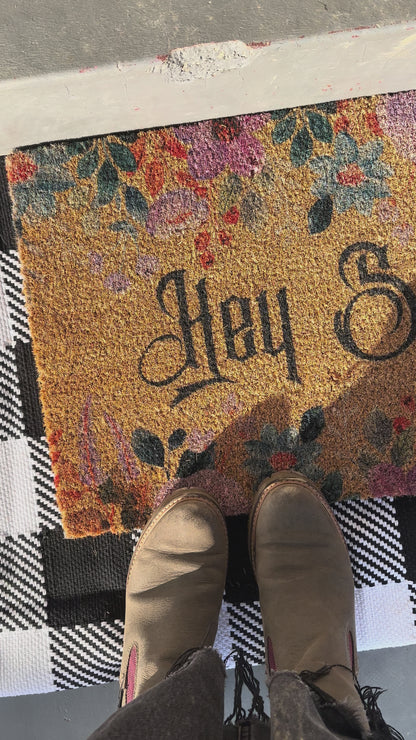 Hey Slut Dark Floral Doormat